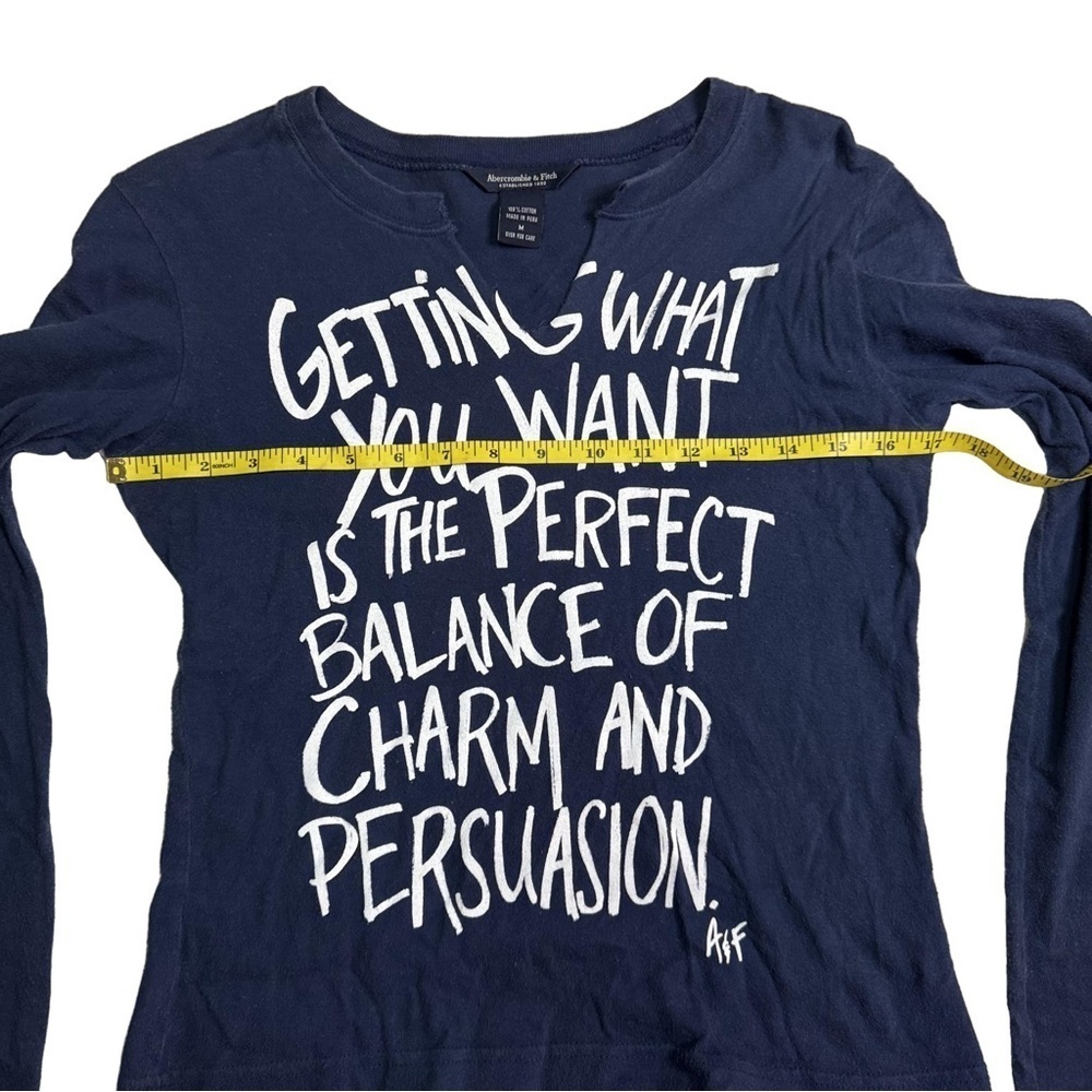 Abercrombie & Fitch Blue Long Sleeve Top Tee Shirt Size Medium Mirrored Graphic - Picture 6 of 11